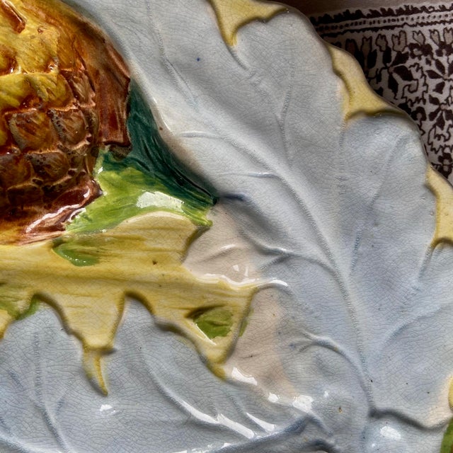 Belgian Majolica Mold 83 Artichoke and Thistle Plate, 1880 For Sale - Image 4 of 8
