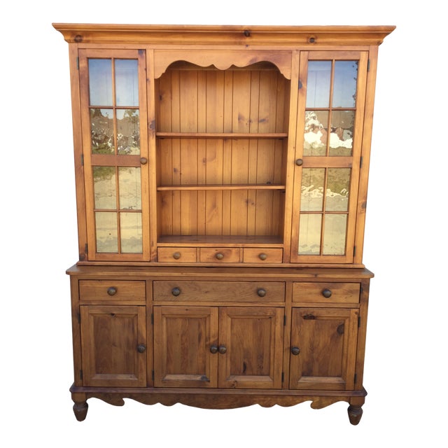 Knotty Pine Hutch With Glass Shelves And Display Lighting Chairish