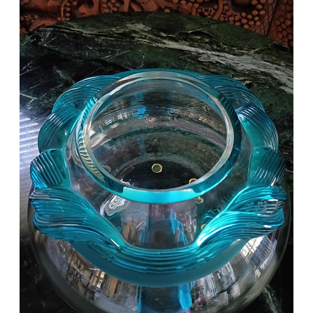 1990s Lalique Large Cyrus Frosted Crystal Coupe Bowl Centerpiece Art Deco For Sale - Image 9 of 12