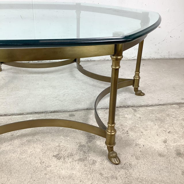 1960s Neoclassical Brass and Glass Hoof Foot Coffee Table in the Style of La Barge For Sale In Philadelphia - Image 6 of 18