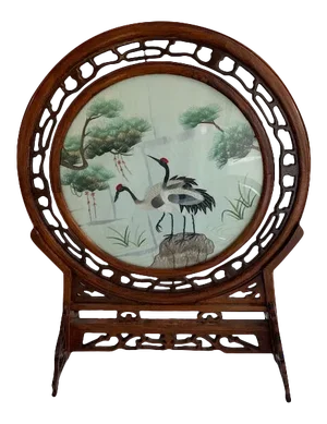 Antique Chinese Double-Sided Embroidered In-Display Rosewood Stand