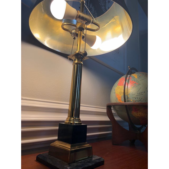 Vintage French Empire-Style Brass Column Table Lamp With Black Stone Base For Sale In Houston - Image 6 of 13