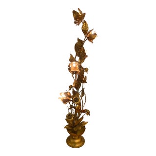 1960s Hollywood Regency Gold Gilt Flower Floor Lamp For Sale