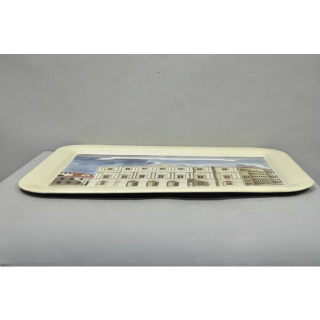 Fornasetti Vintage Fornasetti Milano Italy Italian Large Tole Metal Tray Piazza Della Scala For Sale - Image 4 of 18