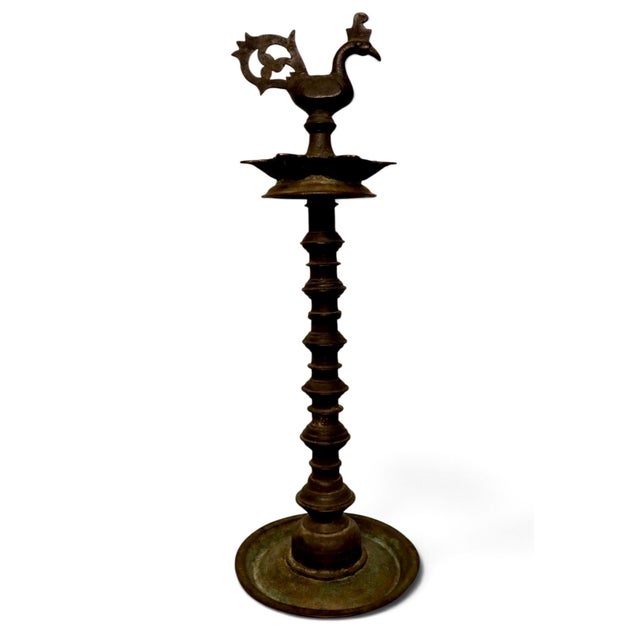 1920s Large Antique Indian Brass Diya Samai Pooja Temple Oil Lamp, 1920s For Sale - Image 5 of 18