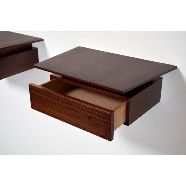 1960s Pair of Petite Danish Modern Single-Drawer Floating Nightstands in Rosewood For Sale - Image 9 of 18
