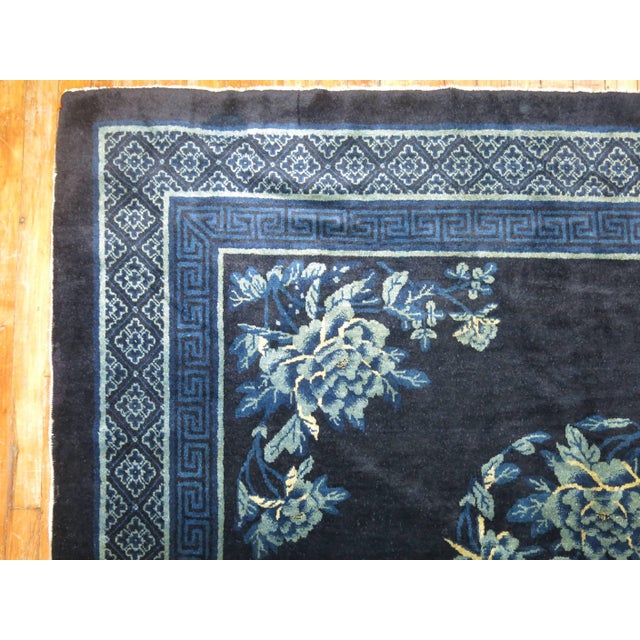 Early 20th Century Zabihi Collection Midnight Blue Antique Chinese Square Peking Rug For Sale - Image 5 of 6
