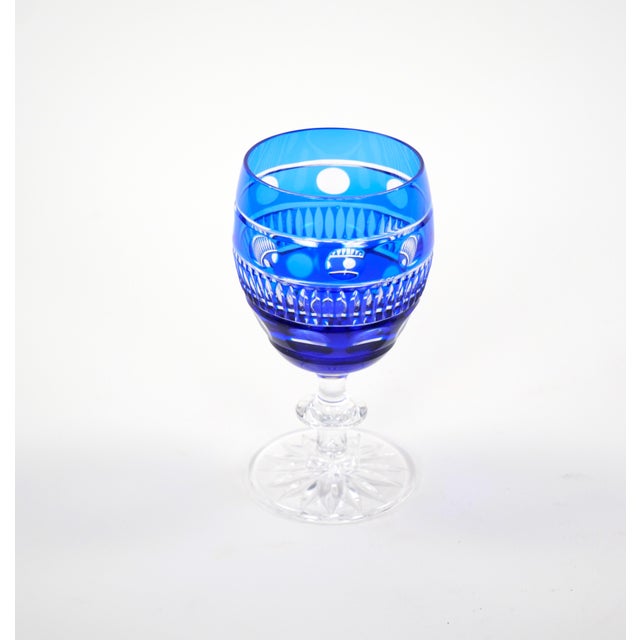 Val Saint Lambert Cobalt Blue Crystal Wine & Water Glasses Service for 9 People For Sale - Image 10 of 11
