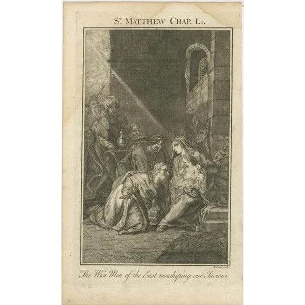 Set of 3 biblical engravings – adoration, flight to egypt & christ’s baptism (1735) this refined set of three antique...