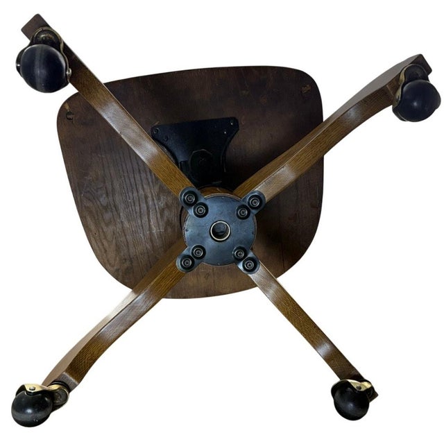 Vintage 1970s Bentwood Cane Back Swivel Desk Chair Wood Rolling Chair For Sale - Image 10 of 11
