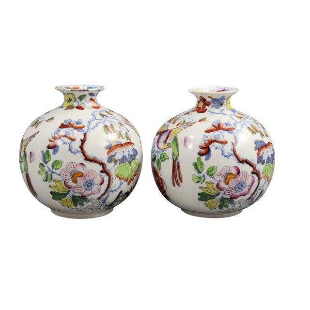 This attractive pair of Mason’s ironstone posy vases dates to around 1900 and features the colourful Bird and Peony...