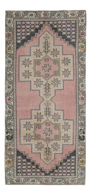 Vintage Turkish Oushak Handmade Wool Cotton Pink Runner Rug
