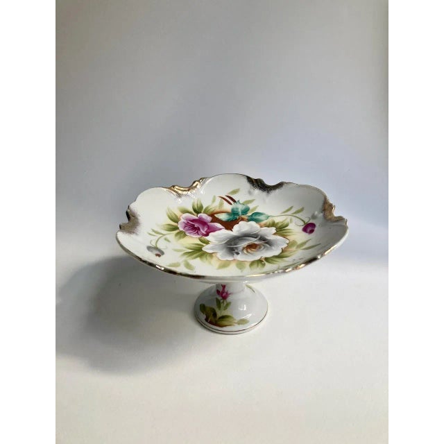 Ceramic 1950s "Kashmir Rose" 9217 Hand-Painted Pedestal Dish For Sale - Image 7 of 13