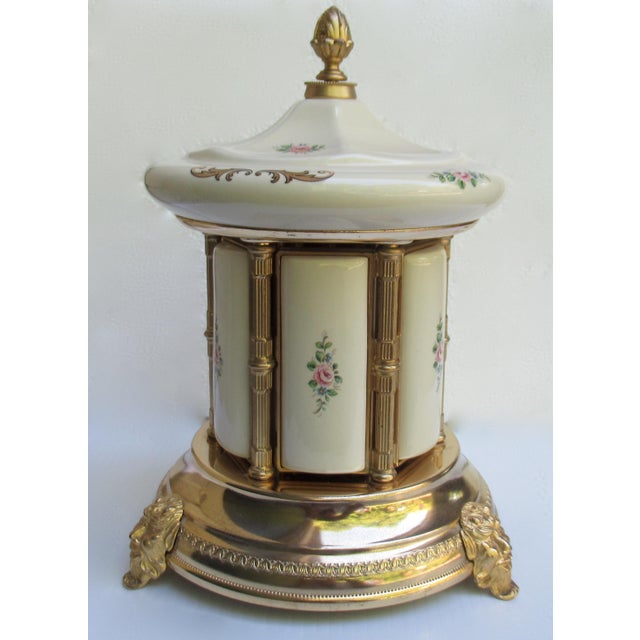 Vintage C.1960's Rouge Italian Porcelain Capodimonte HandPainted & Brass Musical Box Carousel