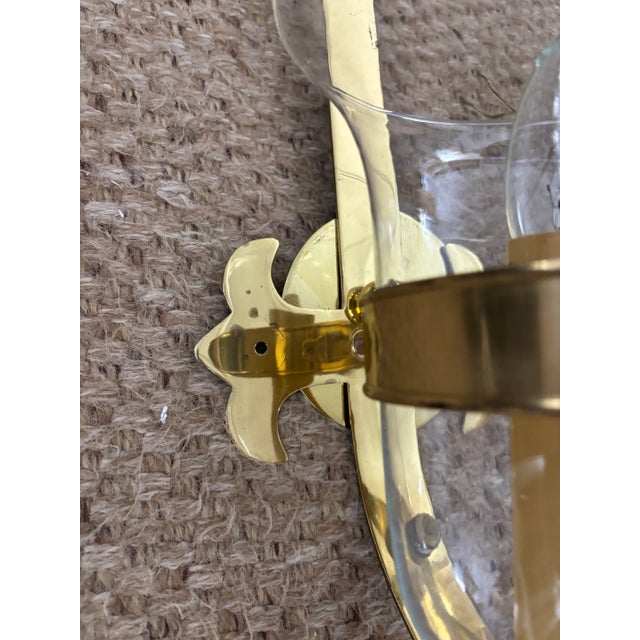 Mid to Late Twentieth Century Glass and Brass-Strapped Hurricanes, Attributed to Chapman - a Pair For Sale - Image 4 of 10