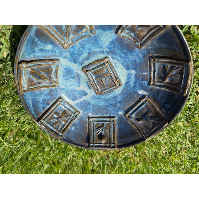 Vintage Handcrafted Studio Pottery Bowl With Raised Botanical Panels, 8” For Sale - Image 10 of 12