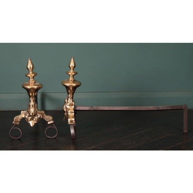 Antique Dutch Brass and Wrought Andirons, 1750, Set of 2 For Sale - Image 3 of 5