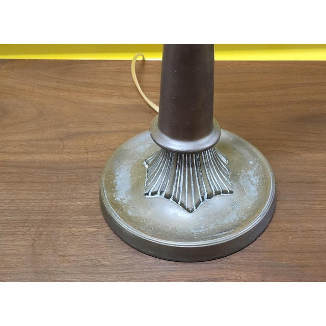 Fantastic Antique Art-Deco Hand Decorated Glass & Metal Table Lamp, C1930s For Sale - Image 11 of 11