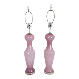 Vintage 1960's Pink Murano Style Glass Table Lamps - a Pair