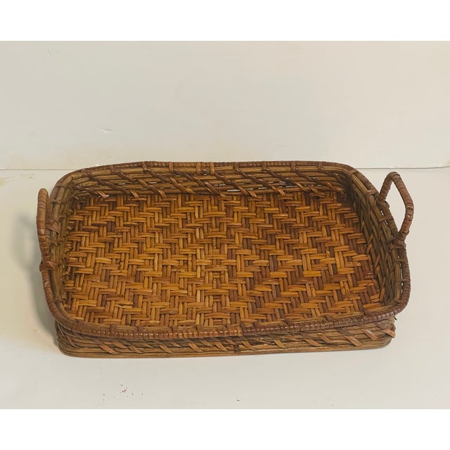 Beautifully woven bamboo rattan vintage tropical coastal style serving tray.