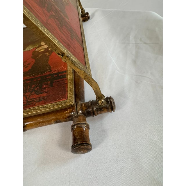 Antique Aesthetic Movement Faux Bamboo Trifold Mirror, Japanned Panels, For Sale - Image 13 of 16