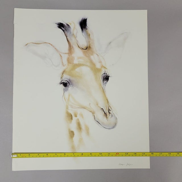 Portraiture Watercolor on Paper Painting of Giraffe Head, Artist Signed For Sale - Image 3 of 5