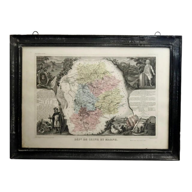 Antique Framed Map of Seine Et Marne, France For Sale