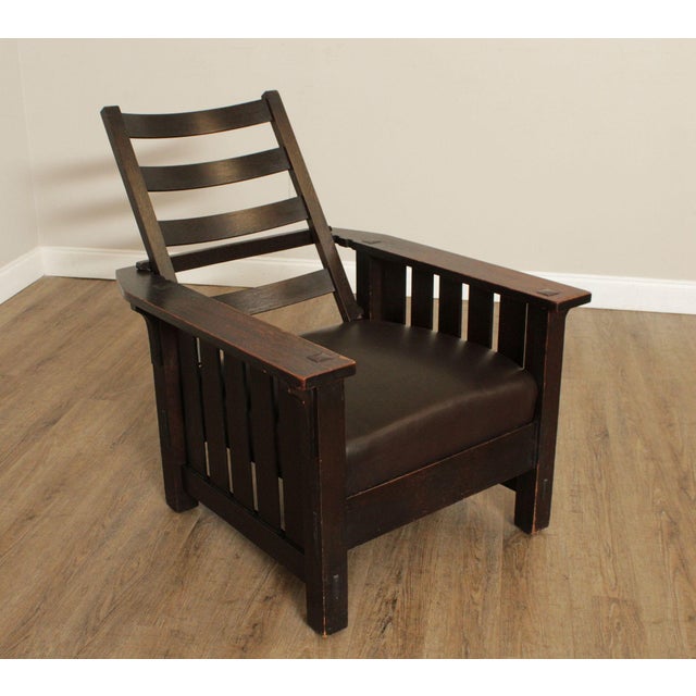 L & JG Stickley Antique Mission Oak and Leather Morris Chair For Sale - Image 15 of 18