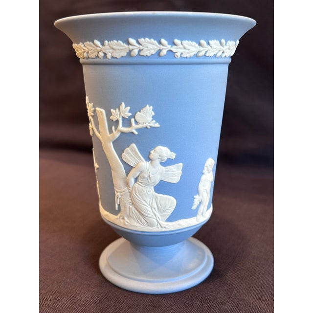 Neoclassical Mid 20th Century Wedgwood Portland Blue Jasperware Vase With Classical Relief, England For Sale - Image 3 of 13