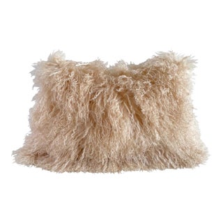 French Linen and Tibetan Goat Accent Pillow With Down Insert For Sale