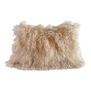 French Linen and Tibetan Goat Accent Pillow With Down Insert