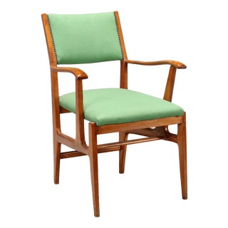 Vintage Armchair in Green Fabric, 1950s For Sale
