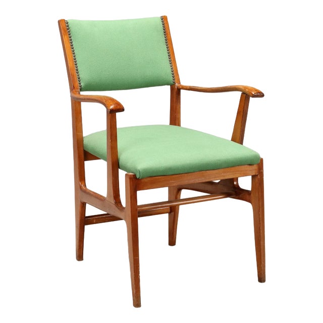 Vintage Armchair in Green Fabric, 1950s For Sale