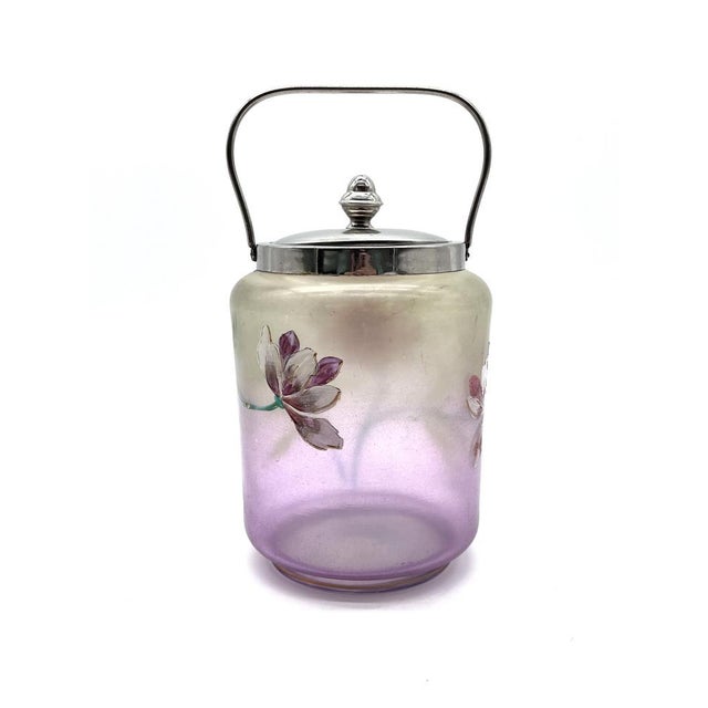 Antique Art Nouveau Glass Bonbonnière with Floral Decoration, 1900s For Sale - Image 3 of 17