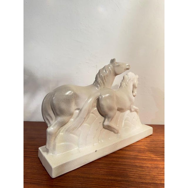 Ceramic Art Deco Sculpture of Two Running Horses by Diaz, France, 1920 For Sale - Image 7 of 12