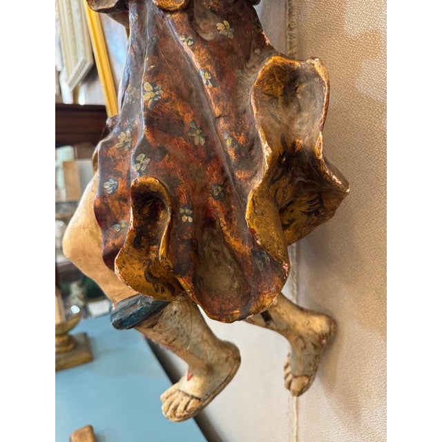 Antique Italian Carved Wood Angel, Original Paint, Circa 1880s For Sale - Image 11 of 17