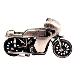 Vintage Miniature Silver Motorcycle For Sale