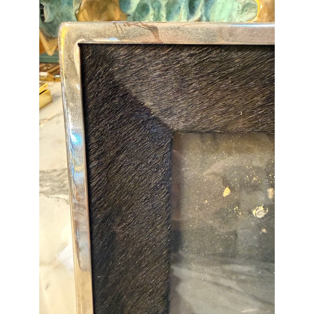 Italian Italian Silvered Metal and Pony Hair Photo Frame, 1970s For Sale - Image 3 of 7
