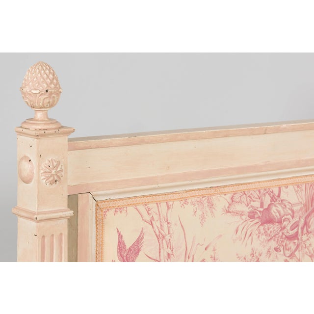 Wood Antique French Louis XVI Style Painted Bed With Toile Panels, 19th Century For Sale - Image 7 of 17