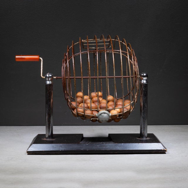 Wood Vintage Bingo Cage With Bakelite Handle c.1930-1950 For Sale - Image 7 of 9