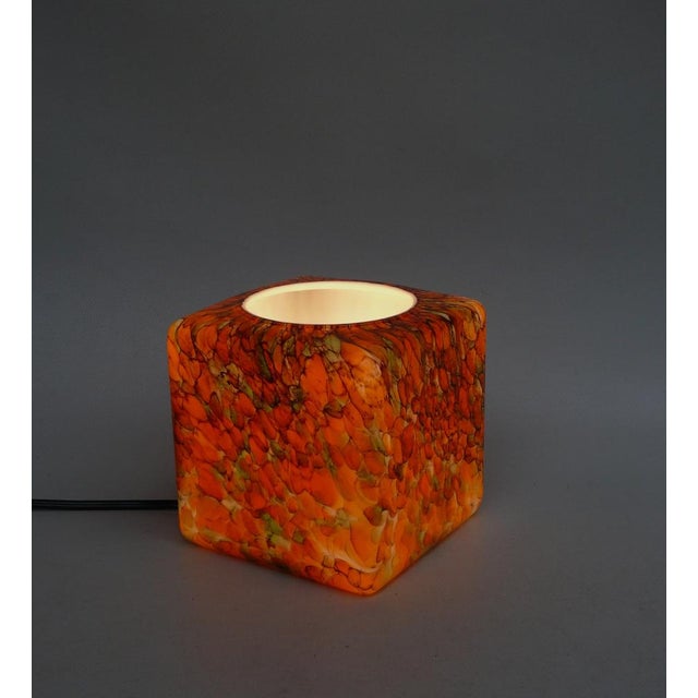 Flamed Cased Glass Table Lamp Cube in Orange, Green, Black and Beige by Peill & Putzler, 1970s For Sale - Image 9 of 16