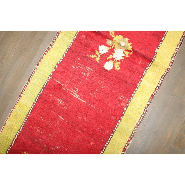 Mid 20th Century Cherry Red Lime Green 20th Century Turkish Runner, 2' X 8'6'' For Sale - Image 5 of 10