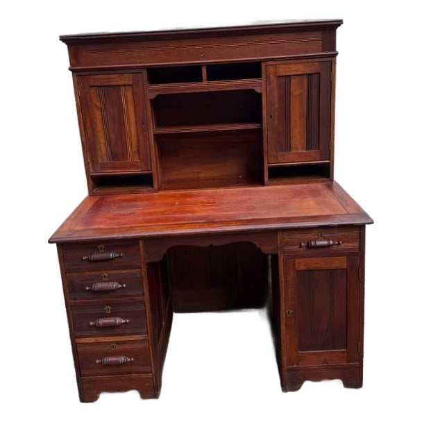 Antique Victorian Art. & Craft Style Writing Table Executive Desk With Hutch For Sale