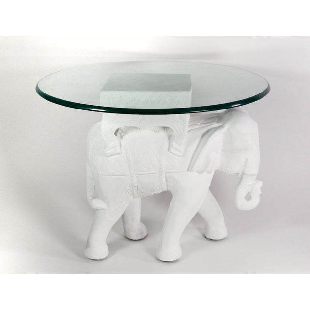1970s Hollywood Regency White Gesso Solid Teak Elephant Side Table For Sale - Image 9 of 9