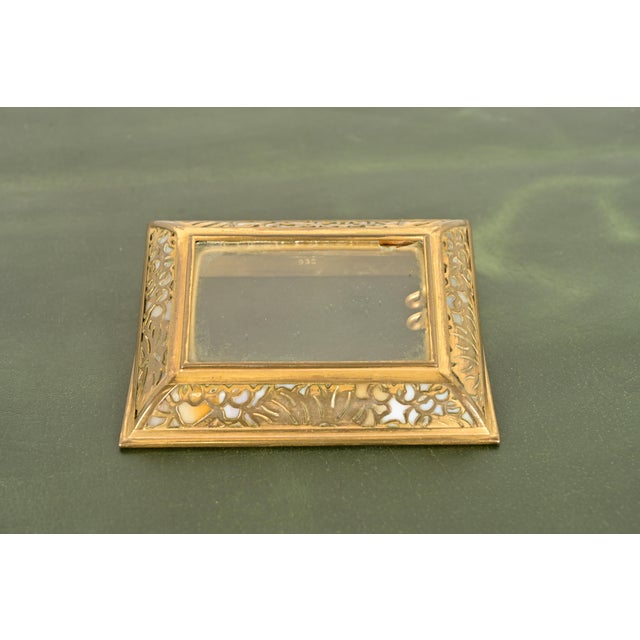 Art Deco Tiffany Studios New York Grapevine Bronze Doré and Favrile Slag Glass Desk Calendar Holder or Picture Frame For Sale - Image 3 of 12