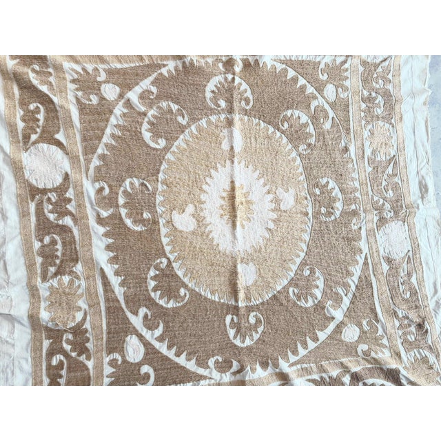 Suzani Wall Decor — Neutral Tan Uzbek Tablecloth For Sale In New York - Image 6 of 12