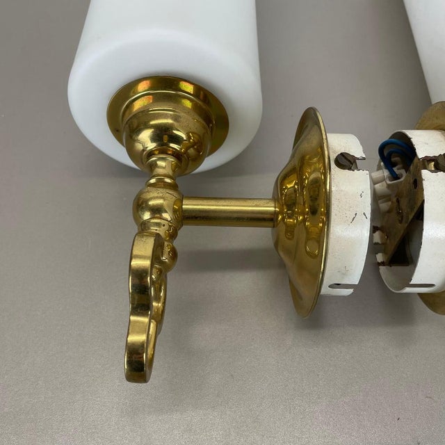 Brass and Satin Glass Theatre Wall Lights, 1950s, Set of 2 For Sale - Image 13 of 18