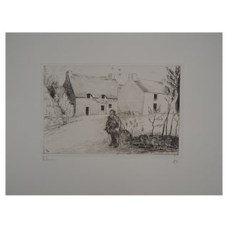 Jean-Emile Laboureur, Landscape with Beggar, Original Etching For Sale