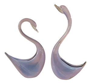 1960s Elio Raffaeli Murano Glass Swan Sculptures - a Pair