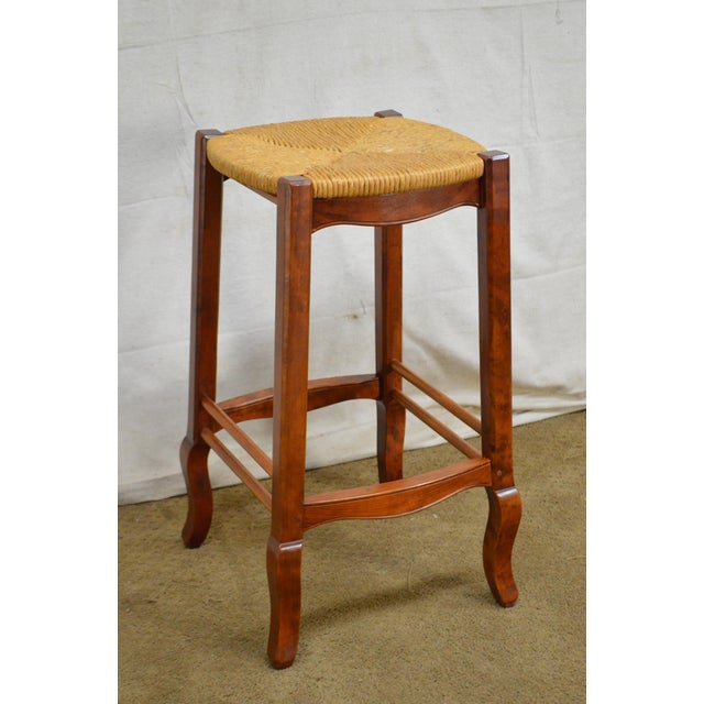 French Country Style Set of 3 Rush Seat Bar Stools | Chairish